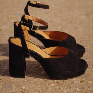 NEW Black Suede Heeled Platform Sandals - LISA by Bobbies